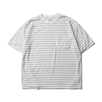 AMFEASTStriped Terry Pocket T Shirts(Pale Blue)